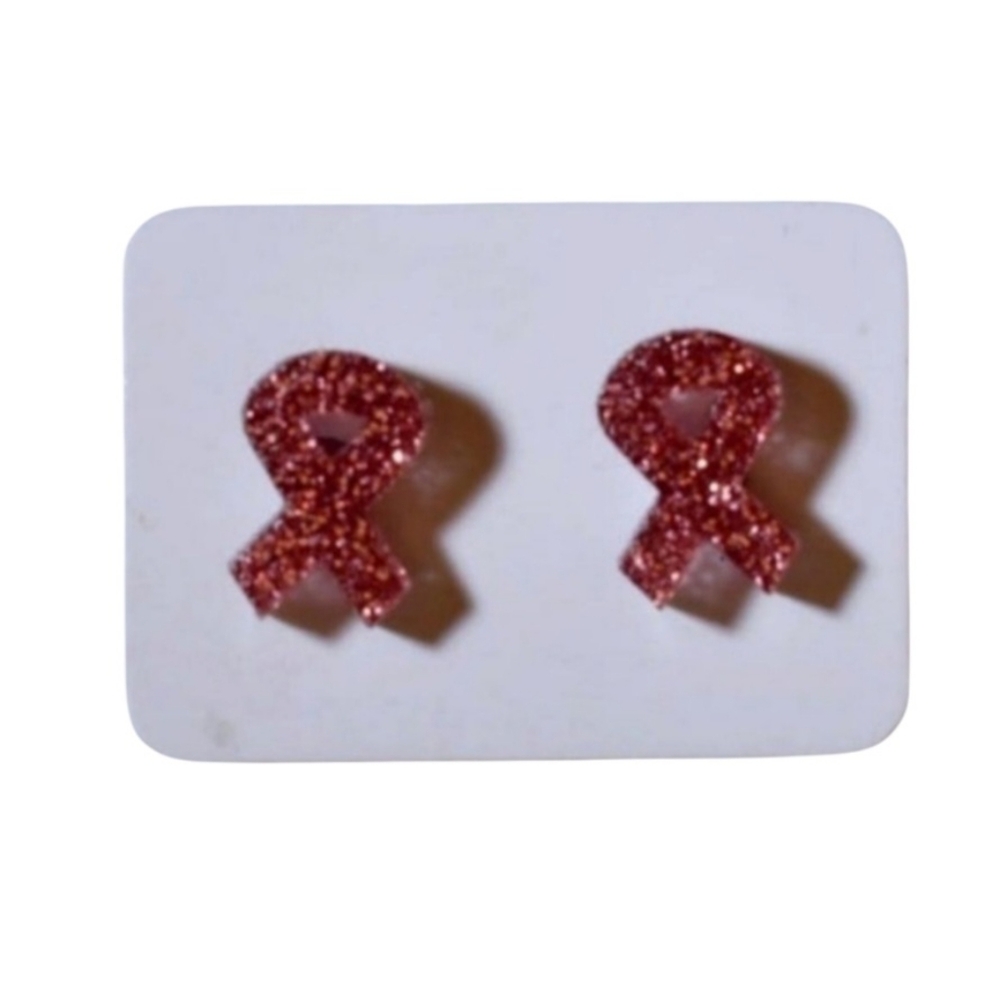 Pink Ribbon Awareness Acrylic Stud Earrings